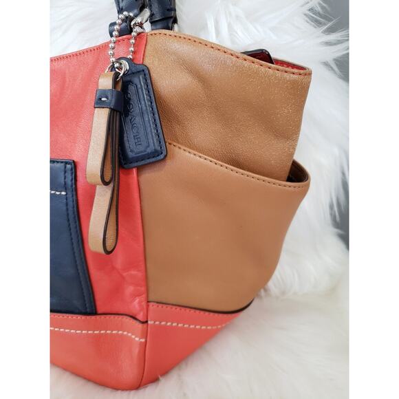 Coach Carrie Color Block Tote # F24065 Camel Navy Leather Old Money Large Purse - Picture 3 of 13